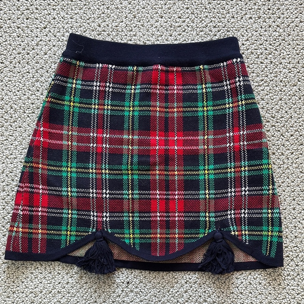 Rachel Antonoff holiday red green plaid knit mini skirt XS